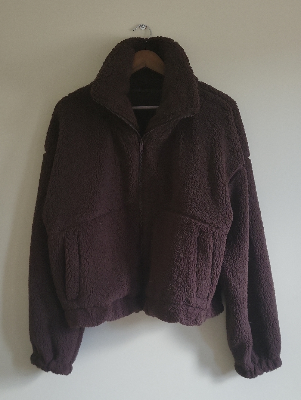 Glowmode Teddy/Sherpa Bomber Jacket in Chocolate Brown, Size L